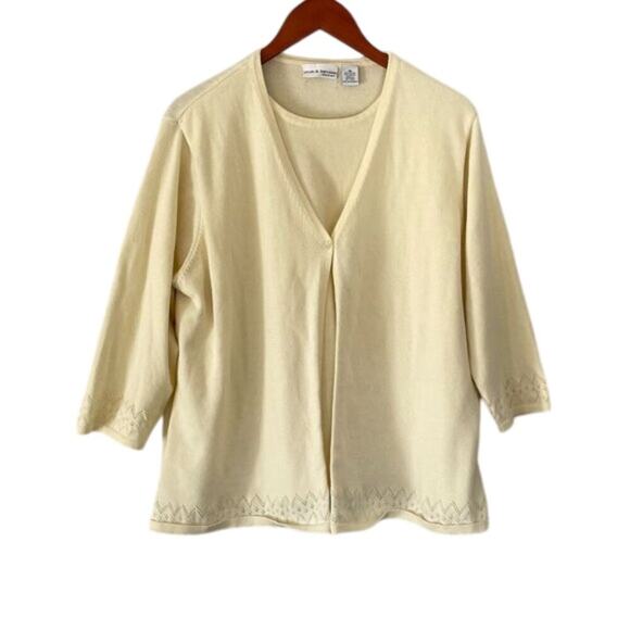 Pale Butter Yellow 3/4 Sleeve Cotton Blend Mock Shirt/Top Cardigan Combo/Set 2X - Picture 1 of 12